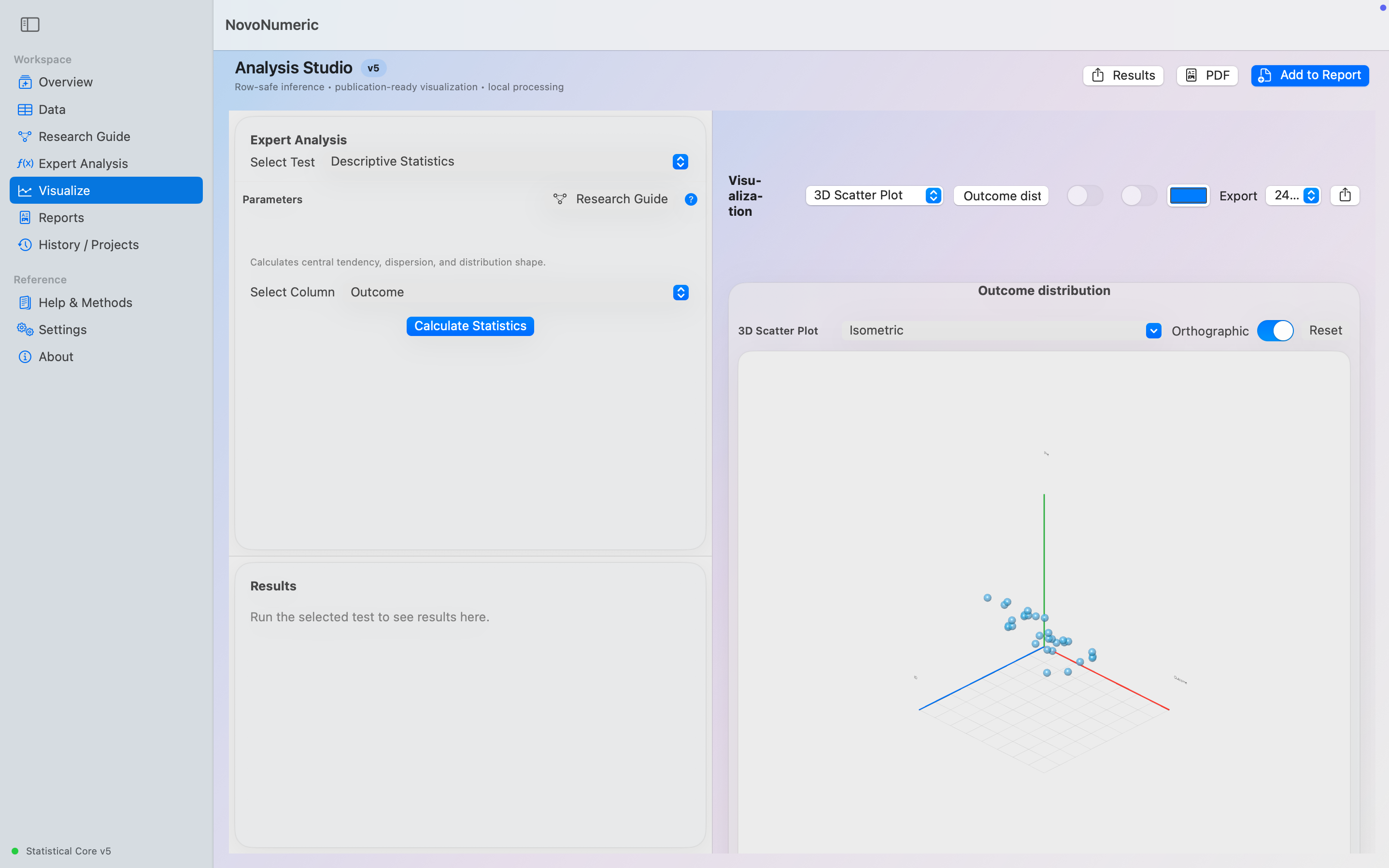 NovoNumeric 3D Scatter workspace