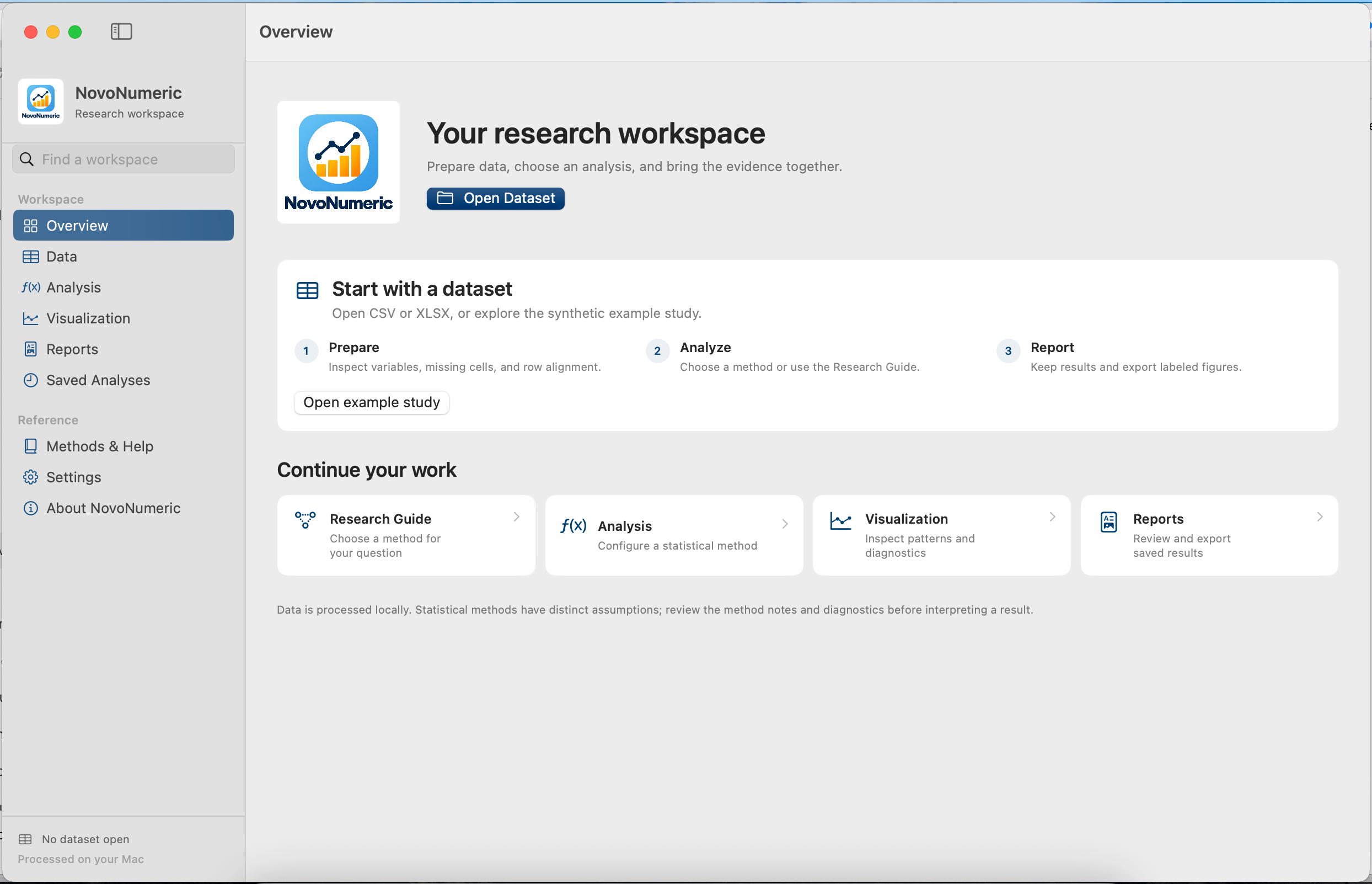 NovoNumeric Overview with Open Dataset, the example study and shortcuts to Research Guide, Analysis, Visualization and Reports